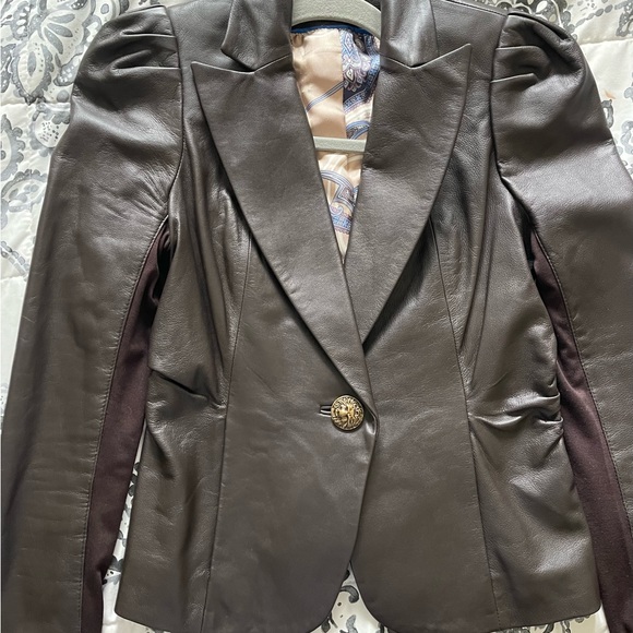 LEIFSDOTTIR LEATHER JACKET BROWN BLAZER - Picture 2 of 7